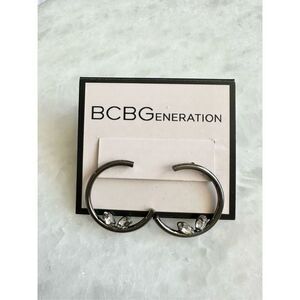 BCBG gun metal hoop rhinestone marquis earrings